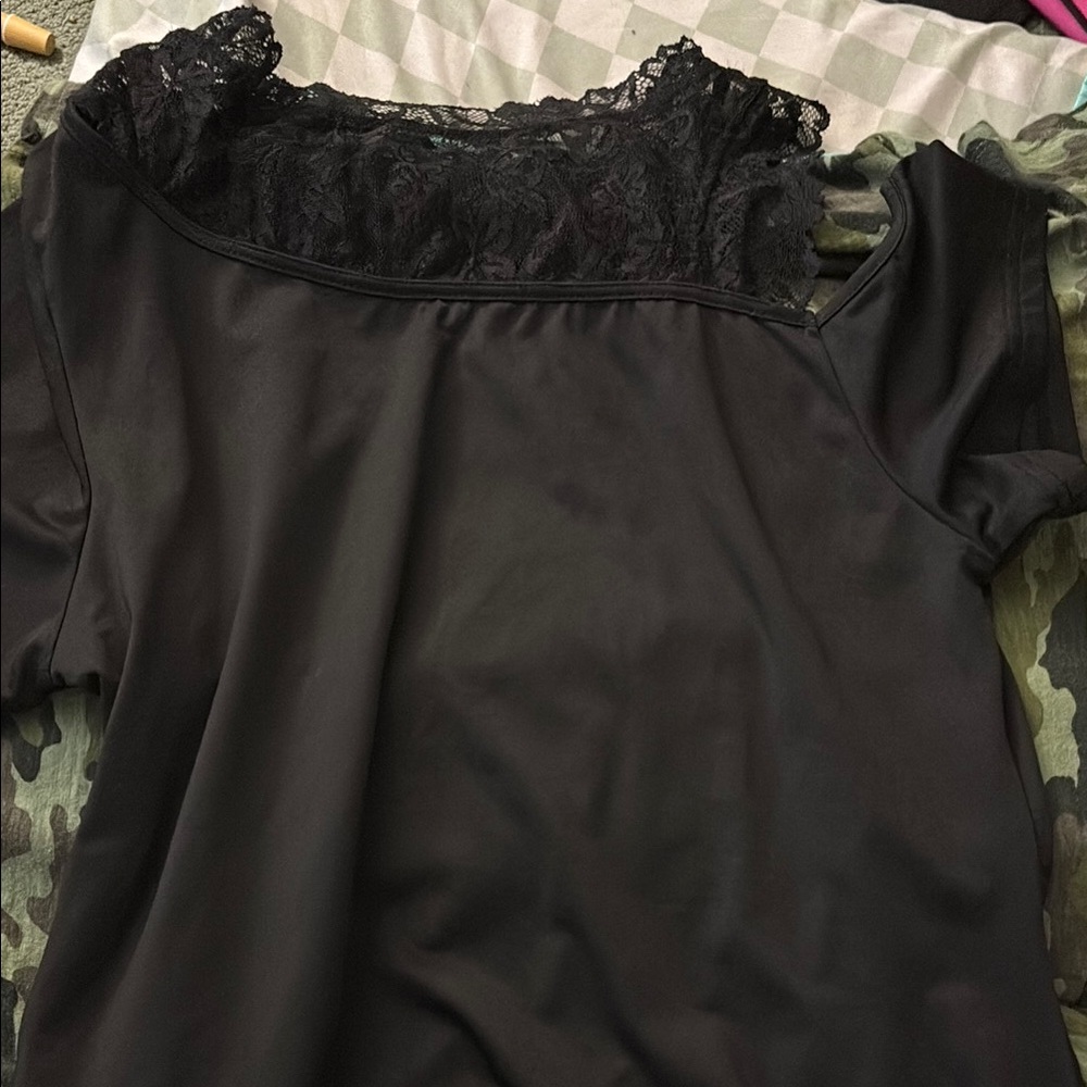 SHEIN Black Lace Short Sleeve Top